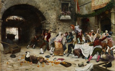 En afbrudt banket - Garate y Clavero, Juan Jose (1870-1939) - Olie på kobber - 49x78 - Museo Carmen Thyssen, Malaga af Juan José Gárate y Clavero