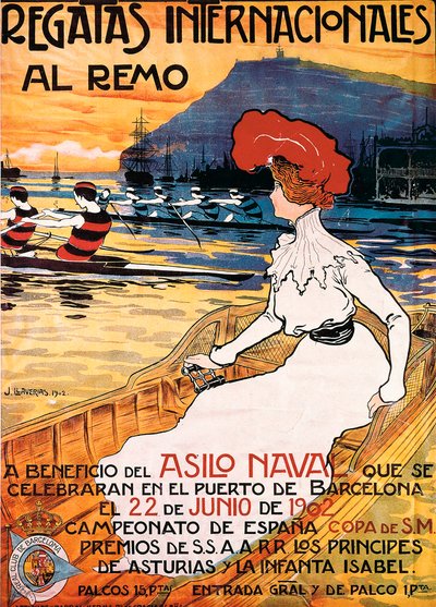 Plakat til en sportsbegivenhed ""International Roing Regatta"", illustration af Joan Llaverias i Labro (1865-1938). 22/06/1902. DR af Juan Llaverias Llabro