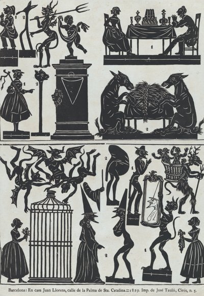 Ark 11 med figurer til kinesiske skyggedukker, 1859. af Juan Llorens
