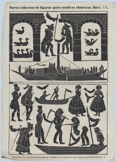 Ark 15 med figurer til kinesiske skyggedukker, 1859. af Juan Llorens