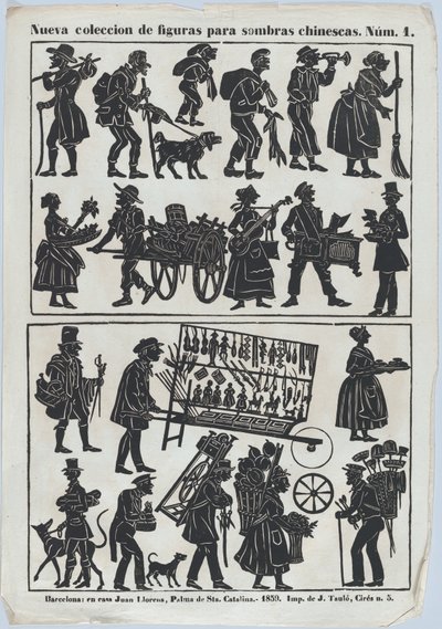Ark 1 med figurer til kinesiske skyggedukker, 1859. af Juan Llorens