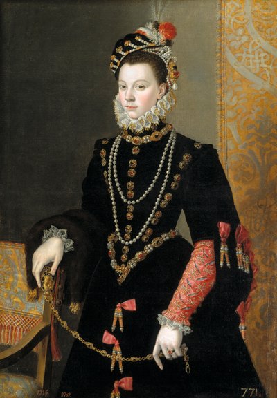 Spansk:  La reina Isabel de Valois, tercera esposa de Felipe II Dronning Elisabeth af Valois, tredje hustru til Philip II af Juan Pantoja de la Cruz