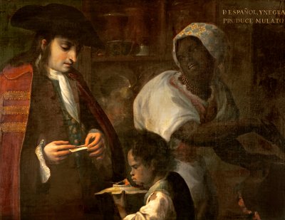 En spanier og en sort skaber en mulat, ca.1715 af Juan Rodríguez Juárez