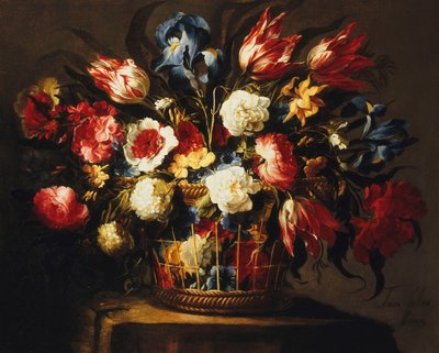 Blomster i en kurv på en stenafsats, af Juan de Arellano