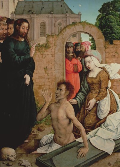 Lazarus opstandelse (olie på panel) af Juan de Flandes