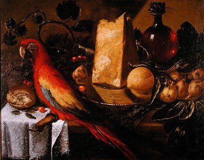 Stilleben med en papegøje (Ara) (olie på lærred) af Juan de Labrador