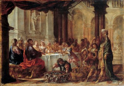 Les Noces de Cana Maleri af Juan Valdes (1622-1690) 1660 Søn. 0,23x0,34m af Juan de Valdes Leal