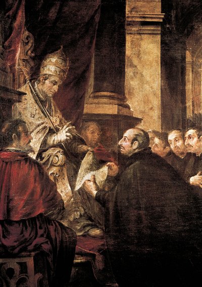 Sankt Ignatius af Loyola modtager tyren af jesuiterordenen fra pave Paul III, maleri af Juan de Valdes Leal af Juan de Valdes Leal