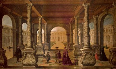 Philip IV and his Queen in a Colonnade, ca. 1630 (olie på lærred) af Juan de la Corte