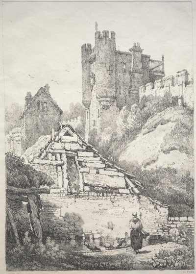 En række gamle bygninger og landlige hytter i det nordlige England: I York, gård med høns af Juan van der Hamen y Leon