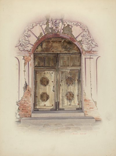 Døråbning og vægmaling, ca. 1941. af Juanita Donahoo