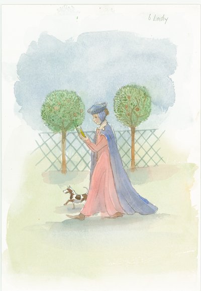 En middelalderdame i en have, 2004. af Judith Dobie