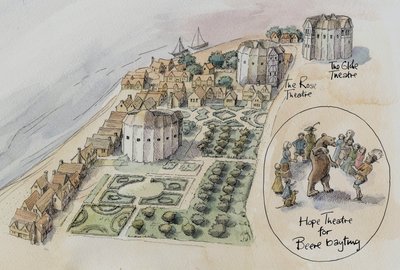 Hope Theatre, Rose Theatre og Globe Theatre, Southwark, London, c1647 2016. af Judith Dobie