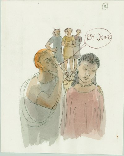 Marcus og Julia med håndværkeren og hans to arbejdere, 2003. af Judith Dobie