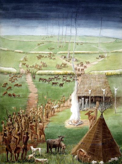 Windmill Hill, Avebury, Wiltshire (akvarel på papir) af Judith Dobie