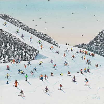 Downhillløb (gouache på papir) af Judy Joel