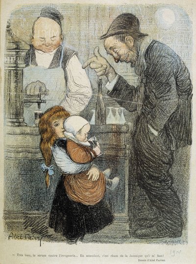 Okay, serummet mod drukkenskab, i mellemtiden mangler jeg en rom fra jamaique! - Dess. af Abel Faivre (1864-1945) af Jules Abel Faivre