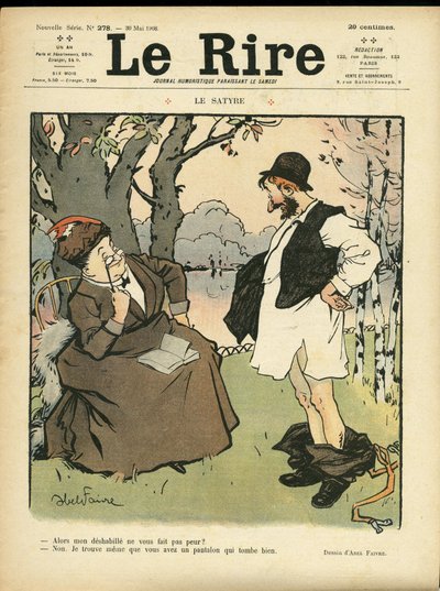 Illustration af Abel Faivre (1867-1945) til forsiden af Le Lire, 30/05/08 - Satyren - Naturvegetation, Kærlighed, Mode, Træ, Glasvarer af Jules Abel Faivre