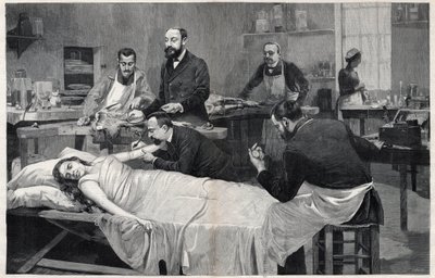 Patient, der modtager en blodtransfusion fra en ged af Jules Adler