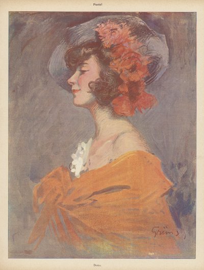 Dora: portræt af en ung kvinde (farve litho) af Jules Alexandre Gruen or Grun