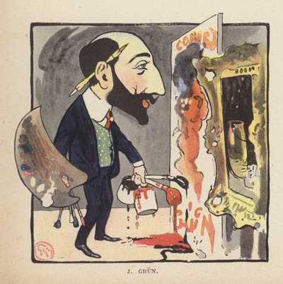 Selvportræt af den franske maler og illustrator Jean-Alexandre Grun (farve litho) af Jules Alexandre Gruen or Grun