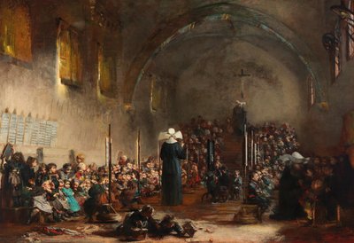 En børnehave i et kloster, 1876. af Jules Alexandre Patrouillard Degrave