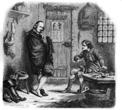 Pierre Corneille (1606-1684) hos frelseren. Stik af Jules Duvaux af Jules Antoine (after) Duvaux