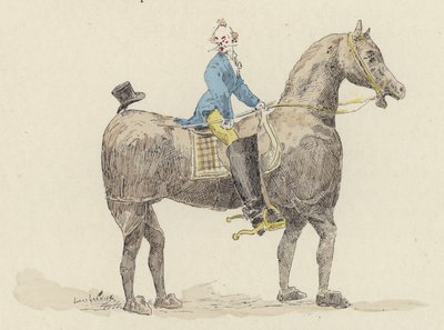 Klovn på udklædningshest (farve litho) af Jules Arsene (after) Garnier