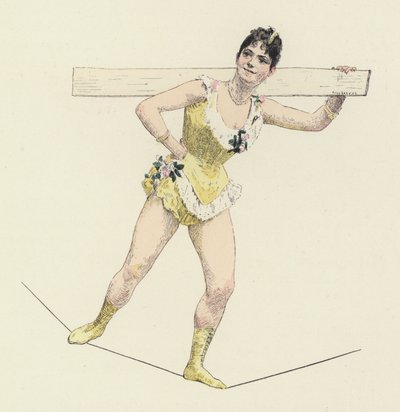 High-wire artiste (farve litho) af Jules Arsene (after) Garnier