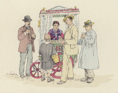 Lemonade sælger på messen (farve litho) af Jules Arsene (after) Garnier