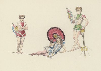 Tightrope kunstnere (farve litho) af Jules Arsene (after) Garnier
