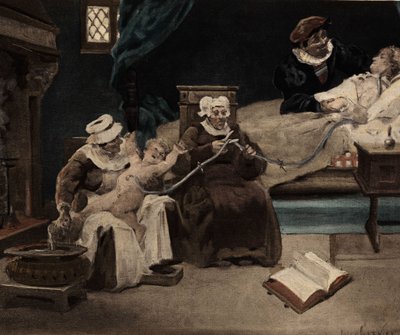 Gargamelle føder Gargantua ved venstre øre. Gargantua. Illustration af Jules Garnier. I "Rabelais et l