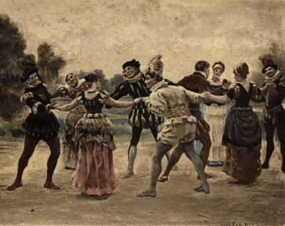 Mænd og kvinder spiller furon. Gargantua. Illustration af Jules Garnier. I "Rabelais et l