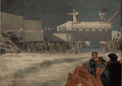 Arbejderne, der bygger den store so under ordre fra Frere Jean, sidder på den. Pantagruel. Illustration af Jules Garnier. I "Rabelais et l