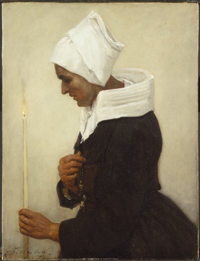 Bretonsk bondekvinde holder en tilspidsning, c.1869 af Jules Breton