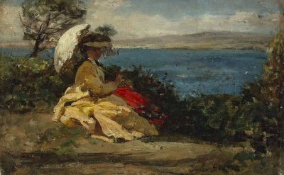 Kvinde med parasol, Douarnenez-bugten, mellem 1870 og 1875 (olie på lærred) af Jules Breton