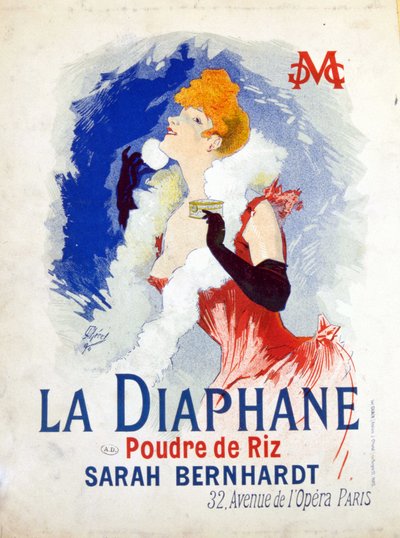 Annoncering for "" La Diaphane: Rice Powder""" Henriette Rosine Bernard dit Sarah Bernhardt af Jules Cheret