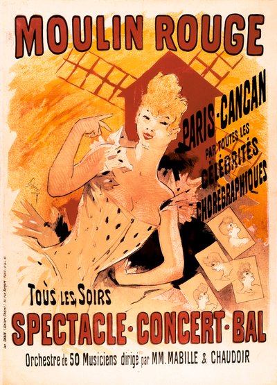 Reklame for Moulin Rouge og danserne Cancans af Jules Cheret