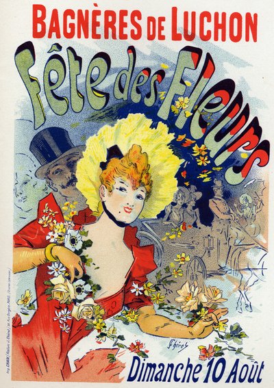 Kunst. Underholdning. Blomsterfest i Bagneres de Luchon. Plakat af Jules Cheret, Frankrig, ca. 1895 (plakat) af Jules Cheret
