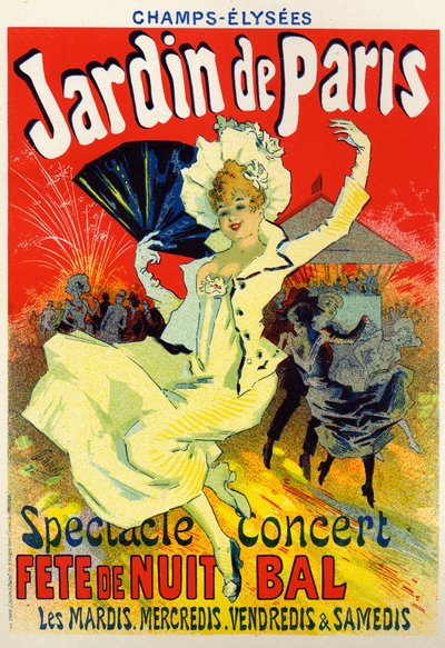 Kunst, Underholdning. Jardin de Paris, bal på Champs Elysees, Paris. Plakat af Jules Cheret, Frankrig, ca. 1895 (plakat) af Jules Cheret