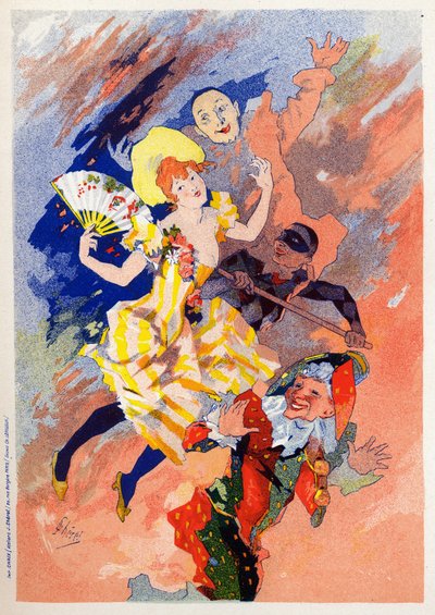 Kunst. Underholdning. Mimeshowet. Allegori af Jules Cheret, Frankrig, ca. 1890 (plakat) af Jules Cheret