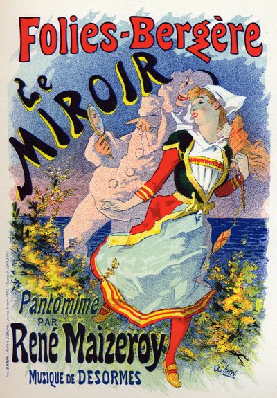 Kunst. Underholdning. Spejlet, mimeshowet på kabareten Les Folies Bergeres, Paris. Plakat af Jules Cheret, Frankrig, ca. 1890 (plakat) af Jules Cheret