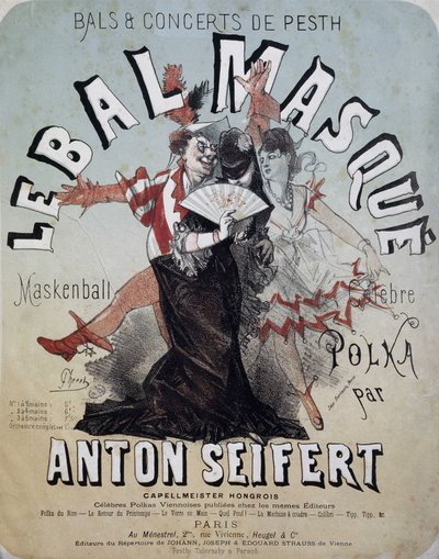 Bal og koncert af Pesth: maskebal (Maskenball, berømt polka af Anton Seifert) - plakat af Jules Cheret, n.d. af Jules Cheret