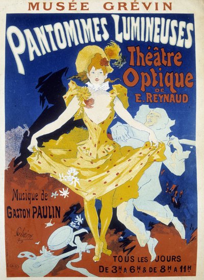 Danser og musiker - plakat for de lysende pantomimer af Reynaud og Paulin på Grévin-museet af Jules Cheret, slutningen af det 19. århundrede af Jules Cheret