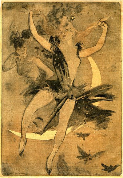 Tegning af Jules Cheret, der illustrerer "" Lulu"" af Felicien Champsaur, roman og pantomime i én akt (1900), der iscenesætter en klovnedanser. "Lulu"" betragtes som et af de bedste eksempler på, hvad der i Frankrig er blevet kaldt "cirkuslitteraturen". af Jules Cheret