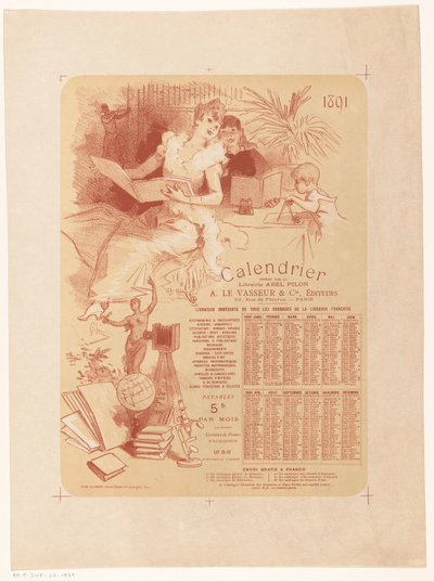 Kalender for boghandler Abel Pilon og forlægger A. Le Vasseur & Cie for året 1891 af Jules Cheret
