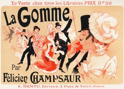 Livsstil. Bal i Paris. Plakat af Jules Cheret for stykket: La Gomme, af Felicien Champsaur, ca. 1889. (plakat) af Jules Cheret