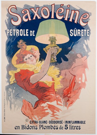 Plakatreklame "Saxoleine", sikkerhedslampeolie, 1901 af Jules Cheret