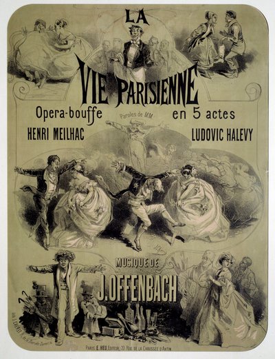 Plakat for operamad "Parisian life" af Jacques Offenbach (1819-1880) af Jules Cheret