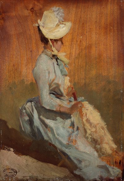 Siddende dame, ca. 1879-84 (olie på træ) af Jules Cheret